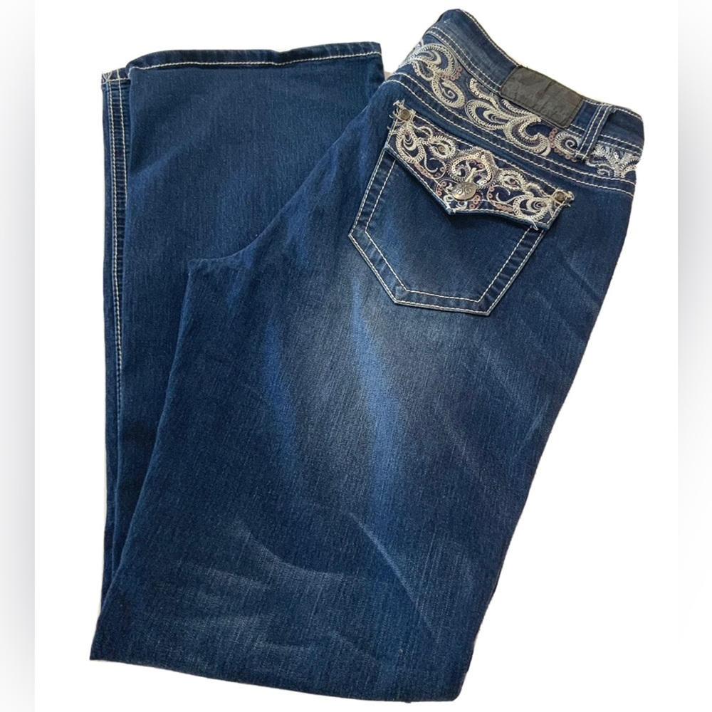 Soundgirl Womens Bootcut Jeans Size 15 Embellished Flap Pockets Stretch